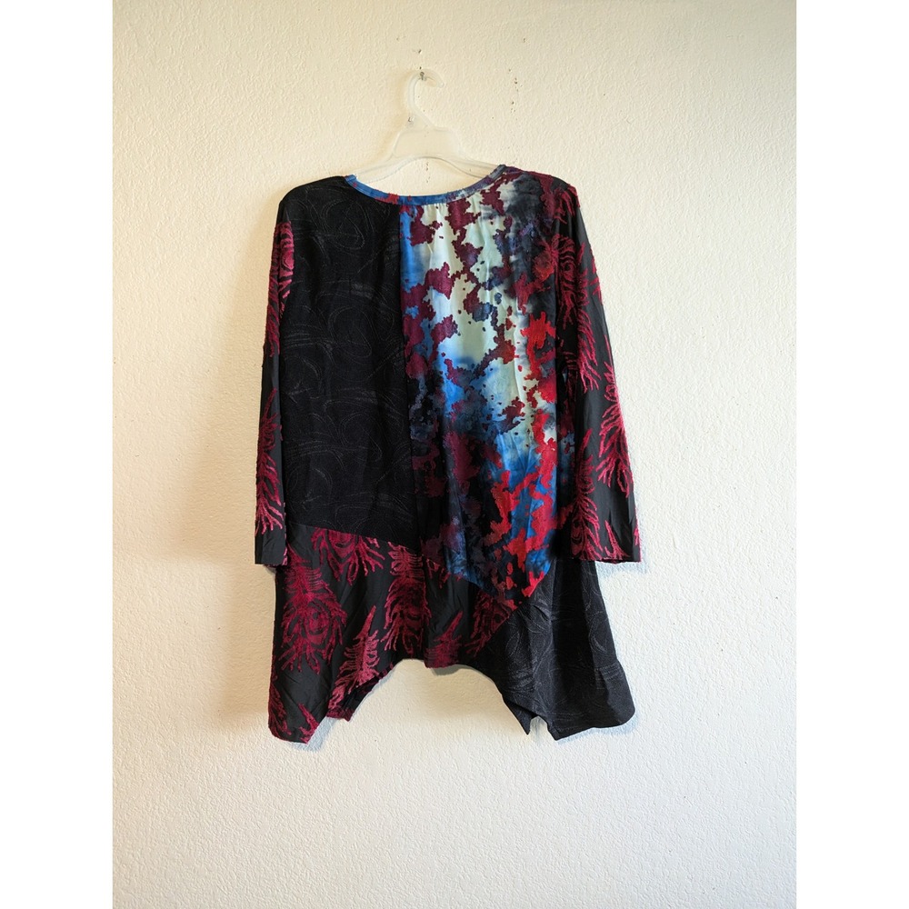 Calessa Womens XL Red‎ Blue Black Abstract Burnout Velvet Patchwork Tunic Top - Picture 12 of 15